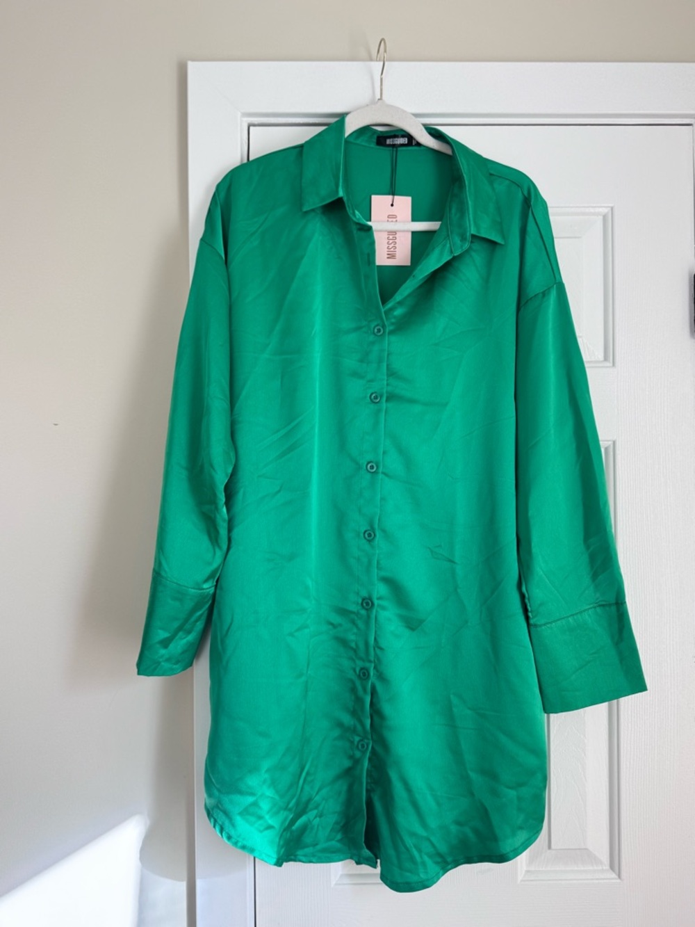 Emerald Green Satin Button-Up Tunic dress